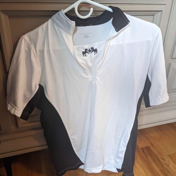Equine couture short sleeve equestrian show shirt - white & black - small - Picture 1 of 3